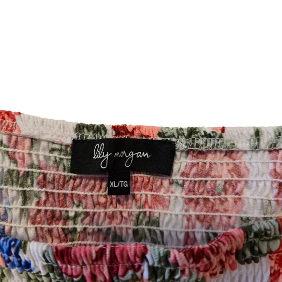 Floral Peplum Top Plus Size Red Pink White Stretchy Cute Ruffle Beach Sz XL - Picture 3 of 9